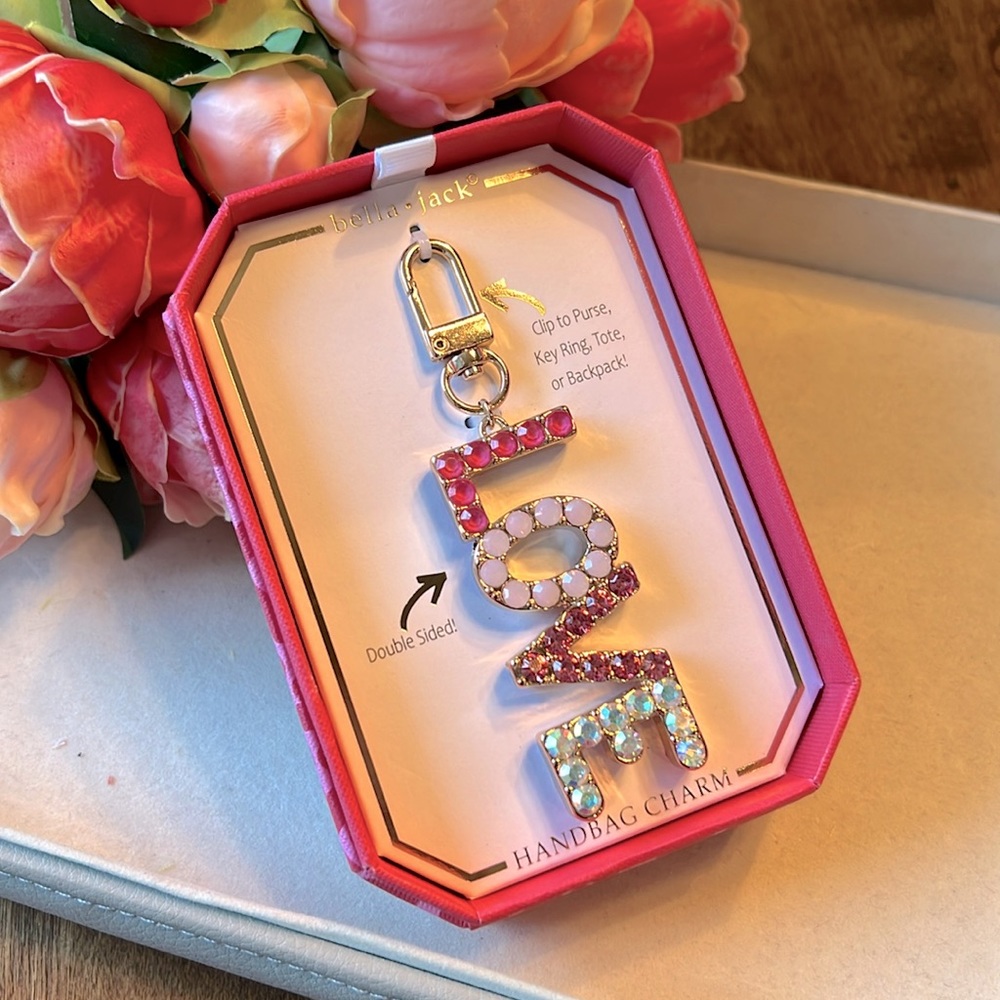 Valentine LOVE Handbag Purse Charm Gold Rhinestone Sparkle NIB